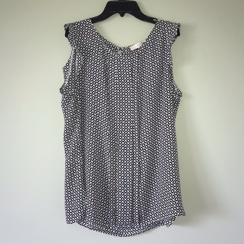 Womens L Ann Taylor LOFT Black and White Tank Top